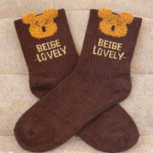 Beige Lovely Teddy Socks
